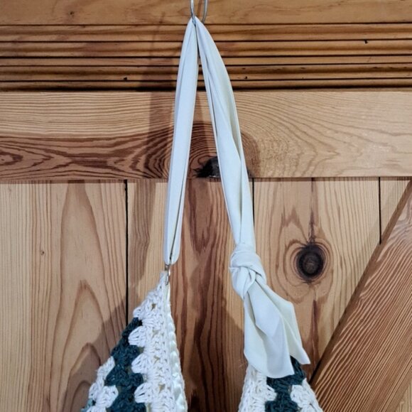 Hand Crafted Crochet Granny Square Three Triangle Cotton Bag Purse Tote - Picture 8 of 13